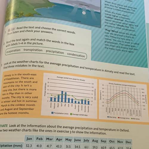 3 Look at the weather charts for the average precipitation and temperature in Almaty and read the te