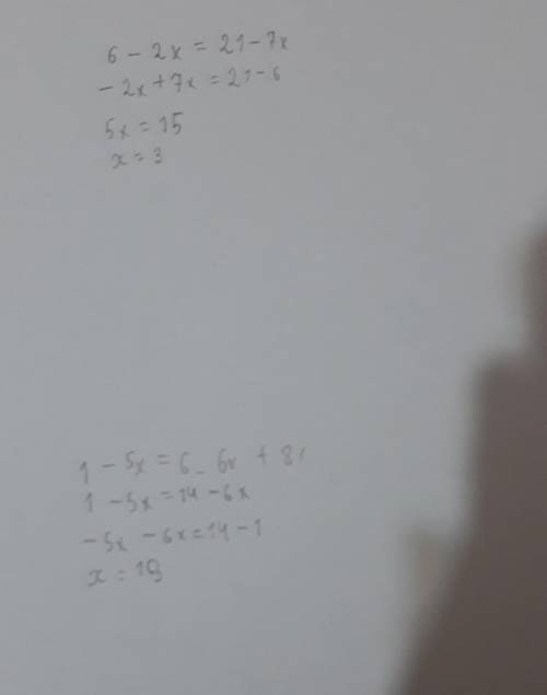 А) х + 9 = 4х – 15; б) 2(х – 3) = 7(2 + х); в) 6 – 2х = 21 -7х; г) 1- 5х = - 6х + 8; д) 17(5 + х) –