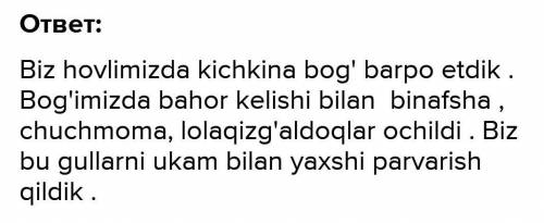 Ishtirokida yangi gaplar tuzing. Bahor kelib, hamma yoqda gullar ochildi.Qirlar qip-qizil lolaga, ar