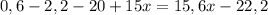 0,6-2,2-20+15x=15,6x-22,2