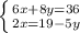 \left \{ {{6x+8y=36} \atop {2x=19-5y}} \right.