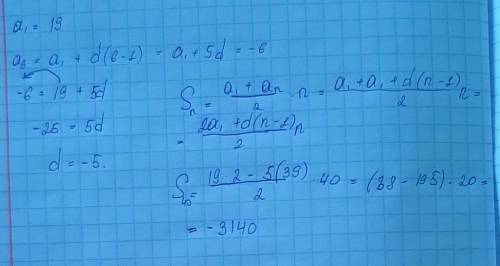 Найдите сумму сорока первых членов арифметической прогресии если a1 =19 , a11=-6