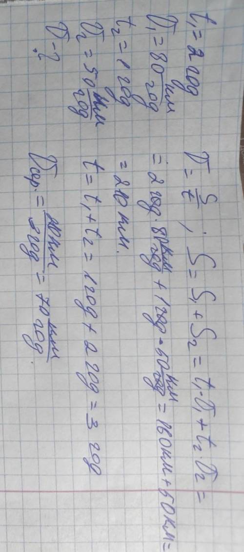 Потяг їхав 2 години зі швидкістю 80 км/годину, а потім проїхав ще 50 км за 1 годину. Визначте середн