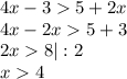 4x-35+2x\\4x-2x5+3\\2x8 | : 2\\x4