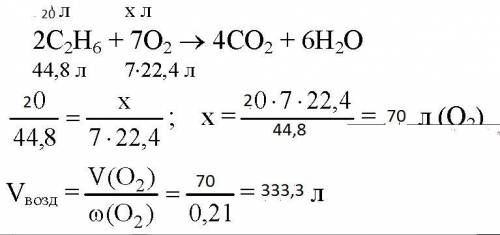 Рассчитайте обьем воздуха, который нужен для горения 20л этана очень
