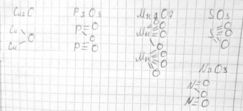 Напишите структурные формулы следующих оксидов:1) Сu2О;2)Р2О3;3)Мn2О7;4)SO3;5)N2O3 Дам 10 юалов