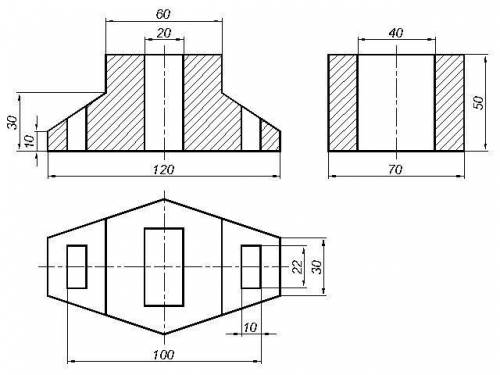 Инженерная графика, нужно сделать в трех видах, простые разрезы
