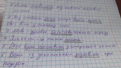 5 речень з підкреслиними головними членам речення