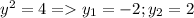 y^2=4=y_1=-2;y_2=2