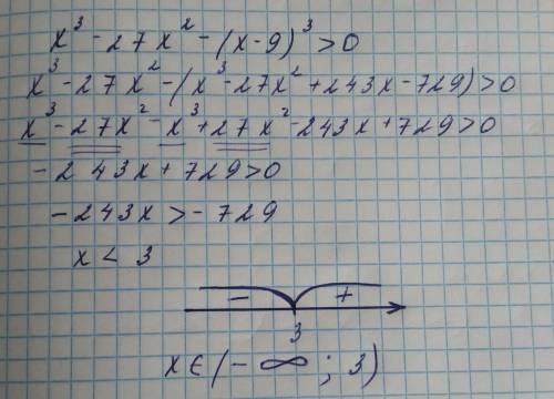 Решите неравенствох^3-27х^2 -(x -9) ^3> 0​