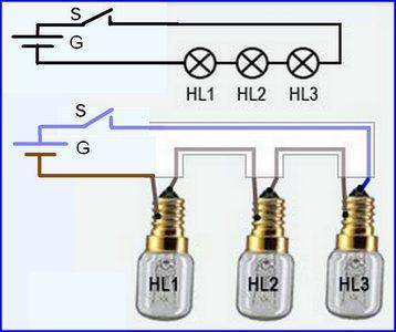Изобразите электрическую схему, состоящую из источника тока, ключа и трех лапочек, соединенных после