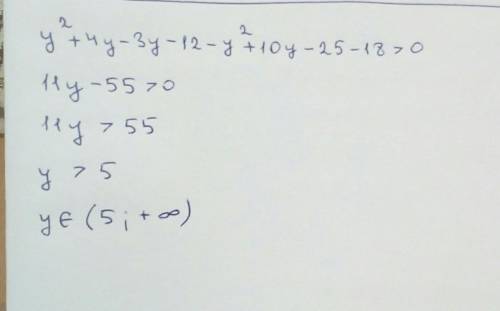 Решить неравенство. (y-3)(y+4)-(y-5) в квадрате ОТВЕТ записать на листе