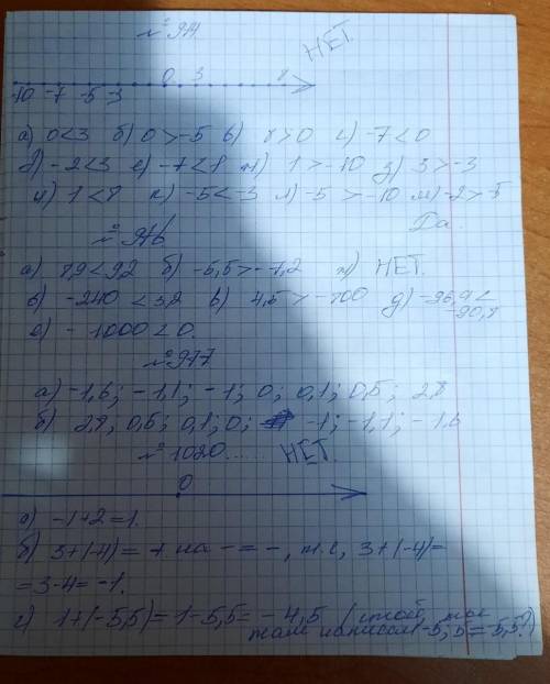 974. Отметьте на прямой числа 0; 1; -3; -5; 8; -7; -2; -10 и 3. Сравните: а) 0 и 3; б) 0 и -5; в) 8