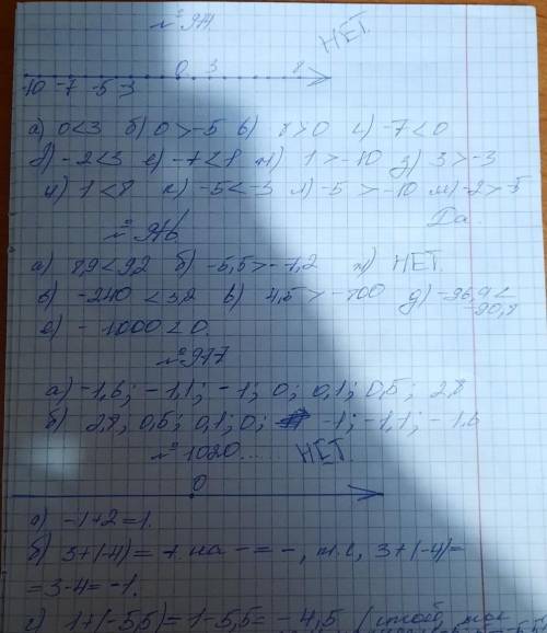 974. Отметьте на прямой числа 0; 1; -3; -5; 8; -7; -2; -10 и 3. Сравните: а) 0 и 3; б) 0 и -5; в) 8