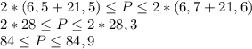 2*(6,5+21,5)\leq P\leq 2*(6,7+21,6)\\2*28\leq P\leq 2*28,3\\84\leq P\leq 84,9