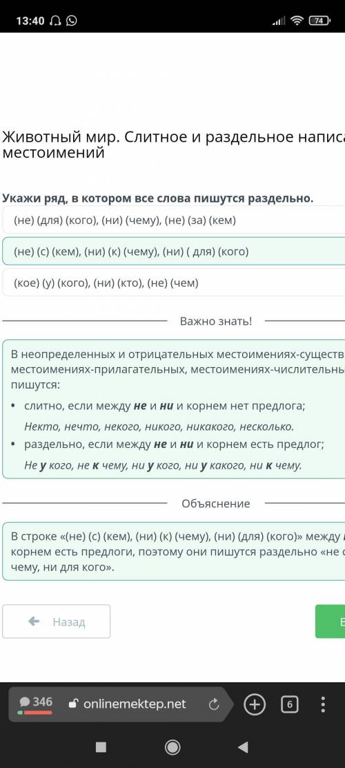 Животный мир. Слитное и раздельное написание местоимений. 1) Укажи ряд, в котором все слова пишутся