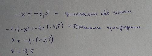 Заметьте и в х минус и в числе 3.5 тоже минус! Это ведь получается -х=-3.5-х=-(-3.5) Так ведь?​