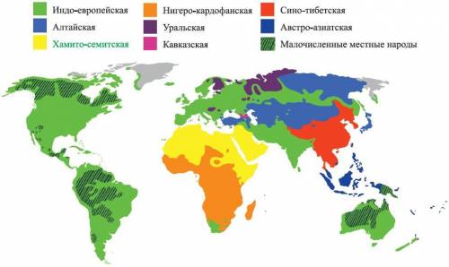 Назовите обозначенные на карте языковые семьи мира и объясните основные принципы их классификации. 1