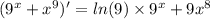 ( {9}^{x} + {x}^{9} ) '= ln(9) \times {9}^{x} + 9 {x}^{8}