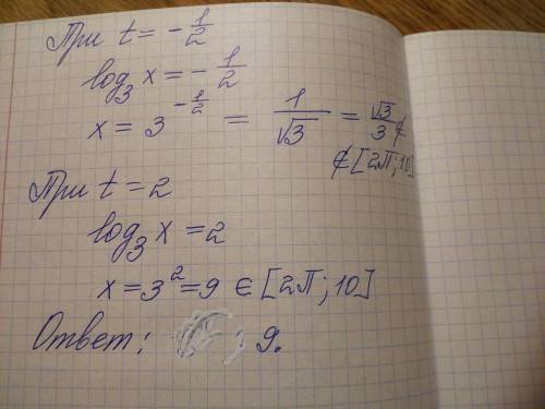 Найдите корень уравнения log x²(81)+ log 3x(27)=2 принадлежащий отрезку [2π;10]. С решением