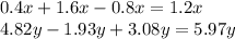 0.4x + 1.6x - 0.8x = 1.2x \\ 4.82y - 1.93y + 3.08y = 5.97y