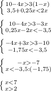 \left \{ {{10-4x3(1-x)} \atop {3,5+0,25x3-3x} \atop {0,25x-2x3-10} \atop {-1,75x-7} \atop {x