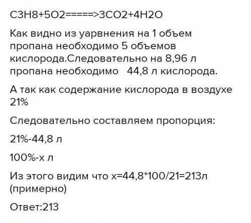 Какой объем воздуха необходимый для сжигания 40 л пропана? Объемная доля кислорода водородсодержащег