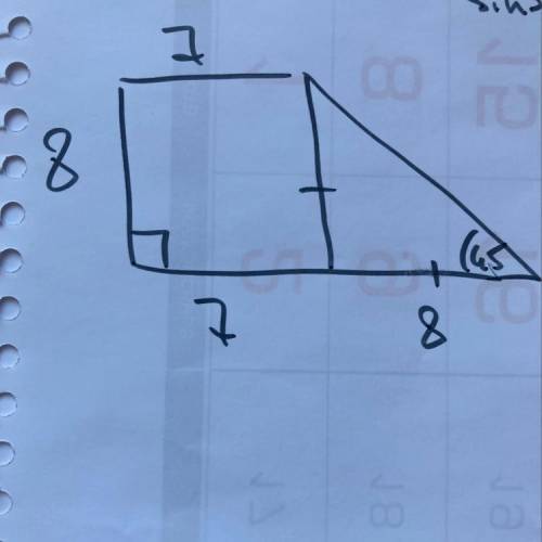 В прямоугольной трапеции угол при основании равен 45 меньшее основание равно 7 см высота равна 8 см