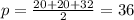 p = \frac{20 + 20 + 32}{2} = 36