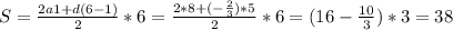 S=\frac{2a1+d(6-1)}{2}*6=\frac{2*8+(-\frac{2}{3})*5 }{2}*6=(16-\frac{10}{3} )*3=38