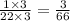 \frac{1 \times 3}{22 \times 3} = \frac{3}{66}