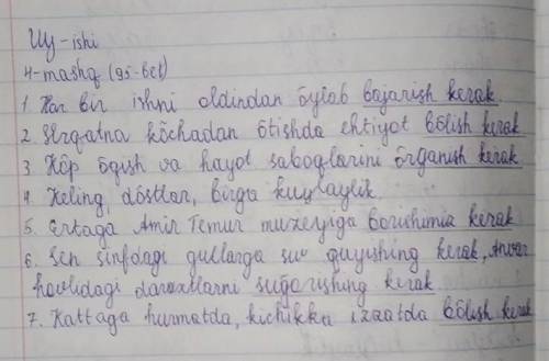 3- mashq. fe'llarni ko'plik shaxs shakllariga qo'yib yozing. 4- mashq. qavs ichidagi fe'llarga buyru