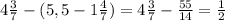 4\frac{3}{7} -(5,5-1\frac{4}{7} )= 4\frac{3}{7} -\frac{55}{14} =\frac{1}{2}