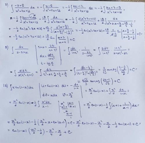 Интеграл: 5)x+arctgx/1+x^dx6)xln(x+2)dx7)-x+6/x^2+7x+12dx8)dx/2-sinx13)xln(1-x)dxОстольные на фото о