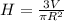 H=\frac{3V}{\pi R^{2} }