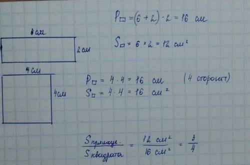 Начерти прямоугольник периметр которого равен периметру квадрата