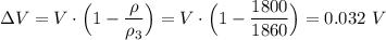 \Delta V = V\cdot \Big(1 - \dfrac{\rho}{\rho_3} \Big ) = V\cdot \Big(1 - \dfrac{1800}{1860} \Big ) = 0.032~V