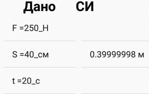 5) Под действием силы 250 Н тело переместили на 40 см за 20секунд. Вычислите совершенную работу и мо