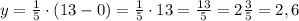 y=\frac{1}{5}\cdot (13-0) =\frac{1}{5}\cdot 13 =\frac{13}{5}=2\frac{3}{5}=2,6