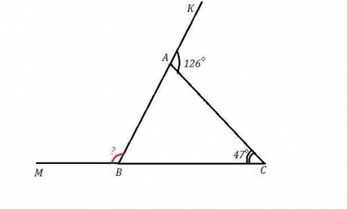 Ребят В треугольнике ABC внешний угол при вершине А равен 126°, а внутренний при вершине С равен 47°