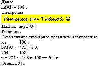 Сколько грамм Al2O3 подвергли электролизу, если получили 108 грамм Al.