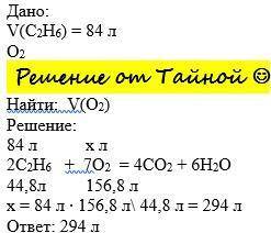 Визнач об'єм кисню, який витратиться на спалювання 84 л етану.