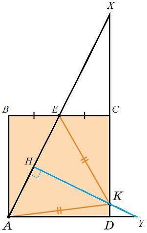 На  стороне CD квадрата ABCD взяли точку K так, что онаравноудалена от  вершины A и  середины сторон