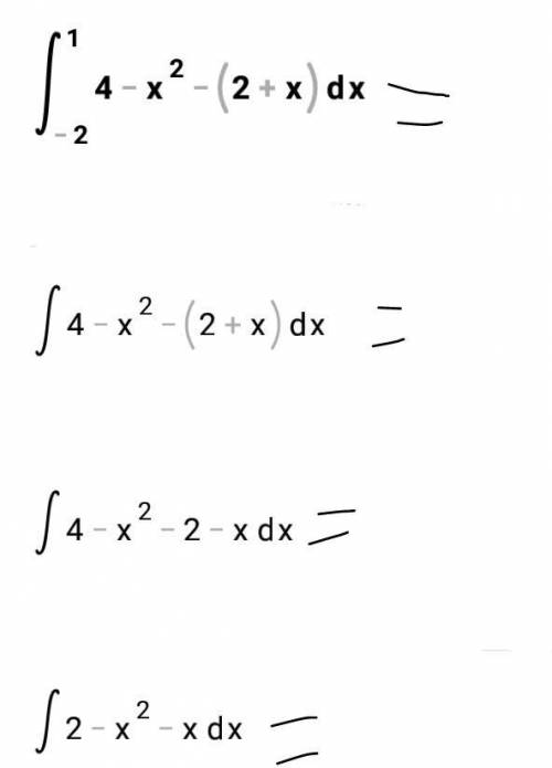 Вычислите площадь фигуры, ограниченной графиками функций: y = 4 – x2 ; y = 2 + х; у = 0