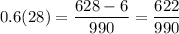 0.6(28)=\dfrac{628-6}{990}=\dfrac{622}{990}