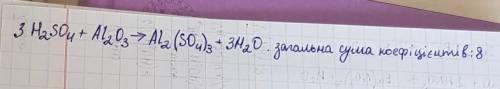 7. Складіть рівняння реакції алюміній оксиду з сульфатною кислотою. Запишіть загальну суму коефіцієн