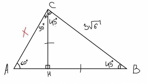 Если в треугольнике ABC, BC=3корня из 6 см., A=60°, C=45°,то AB=​