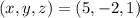 (x, y, z) = (5, -2, 1)