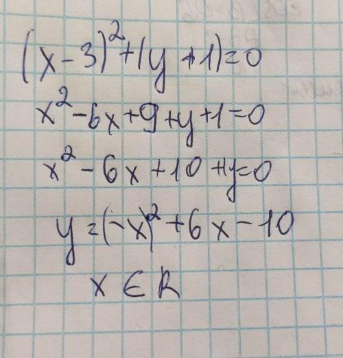 Розв'яжи рівняння (х-3)²+(у+1)=о​