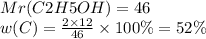 Mr(C2H5OH) = 46 \\ w(C) = \frac{2 \times 12}{46} \times 100\% = 52\%